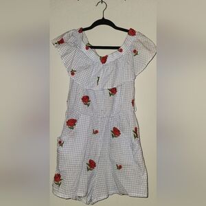 Unique Vintage Plaid Rose Romper Pinup